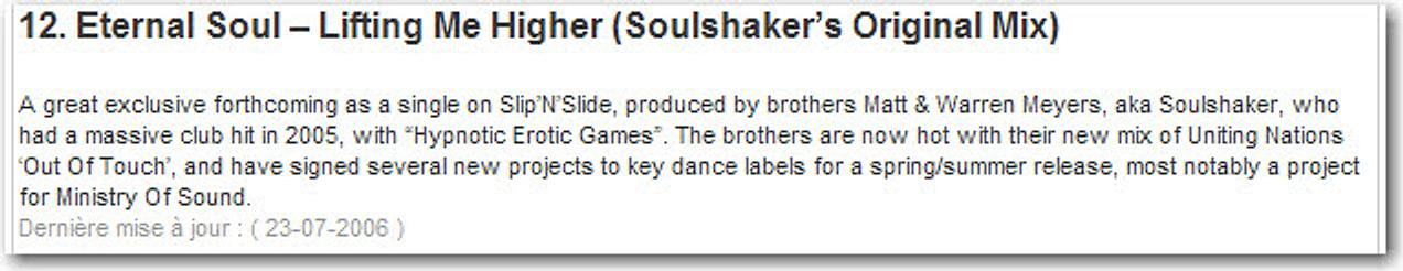 Review of Eternal Soul, Lifting Me Higher (Soulshaker's Original Mix)