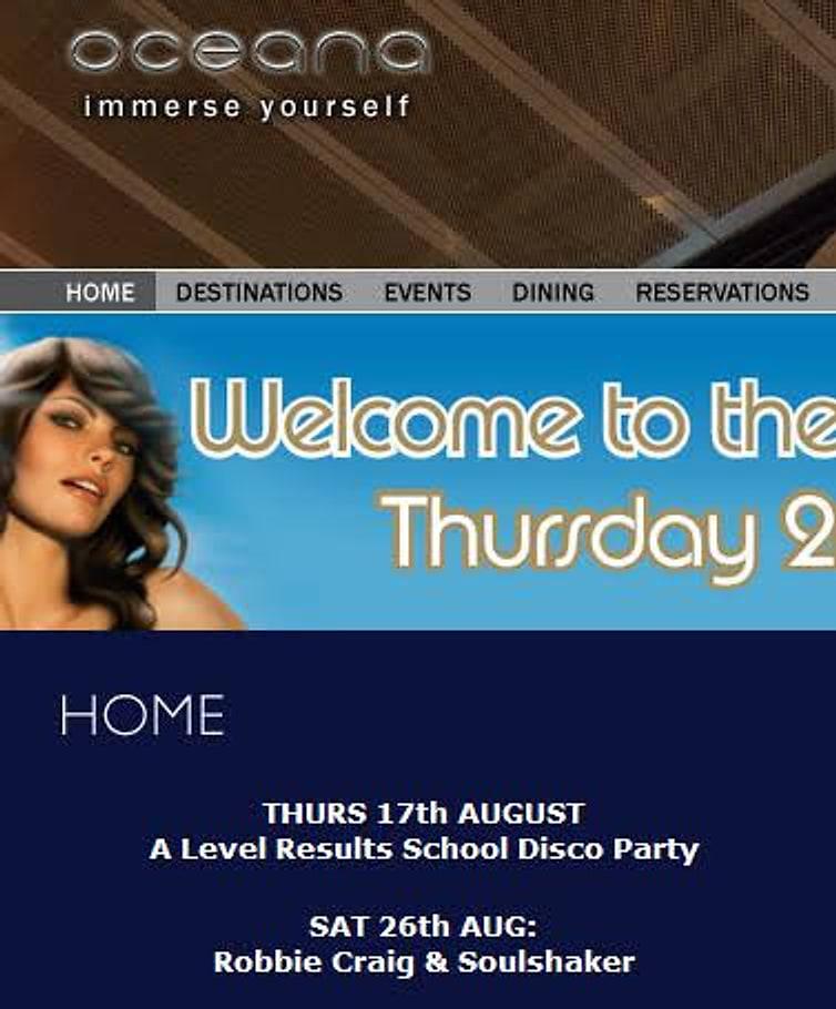 Oceana listings page showing Robbie Craig & Soulshaker on Saturday 26 August