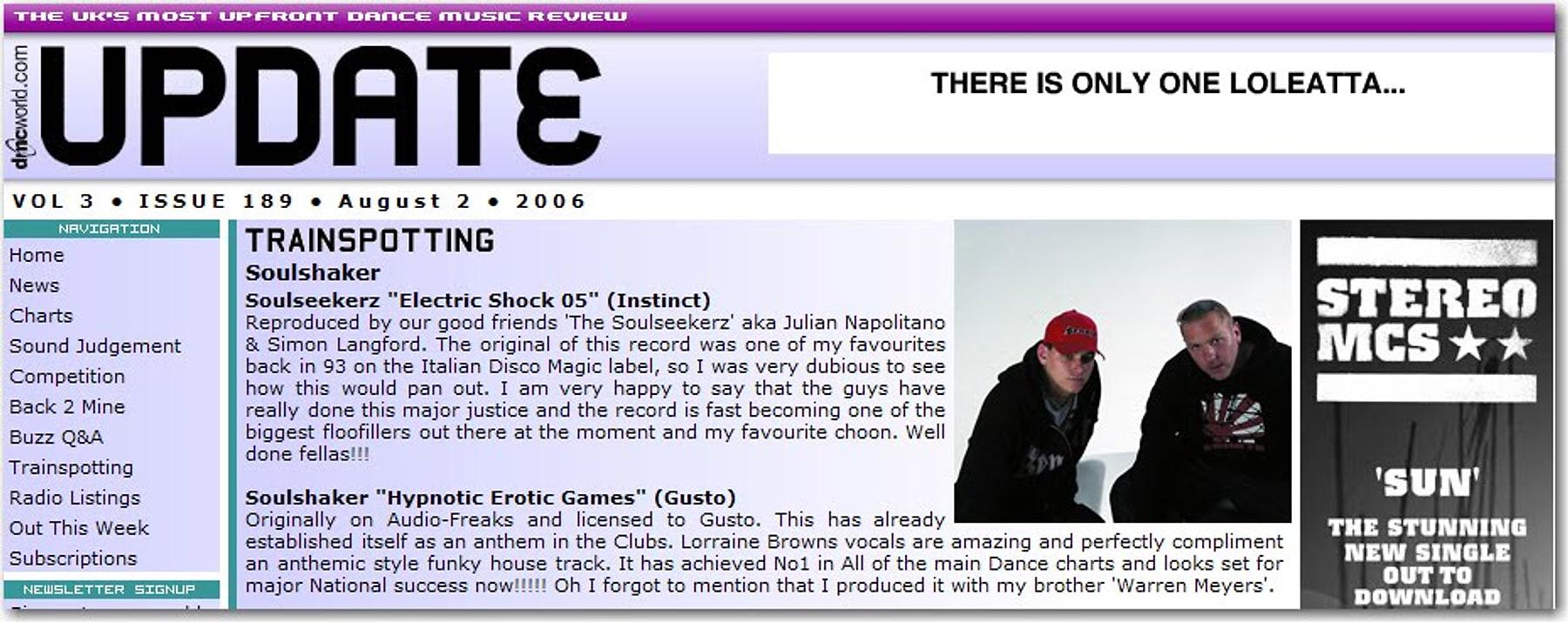 Update magazine, 2 August 2006, Trainspotting column written by Soulshaker