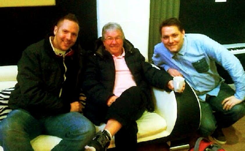 Matt and Warren with Pete Hammond on a sofa at Galactic Studios