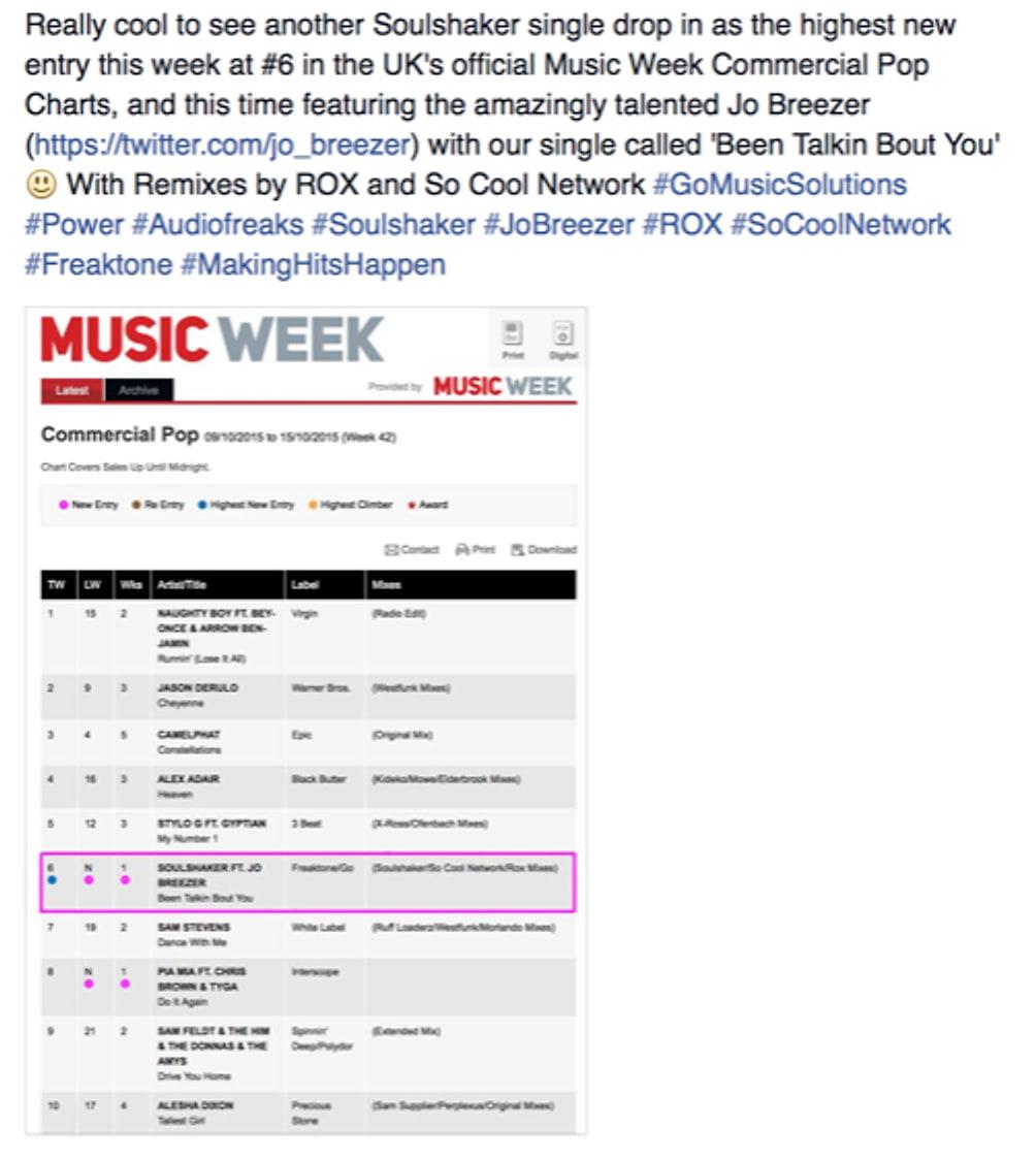 Post about Been Talkin' Bout You entering at number 6