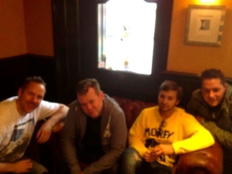 The Meyers Bros with Bodyrox on a sofa