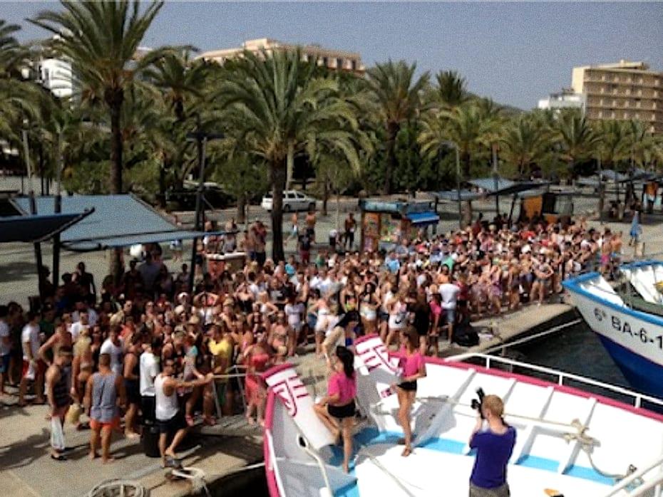 Crowd on a boat party in Ibiza