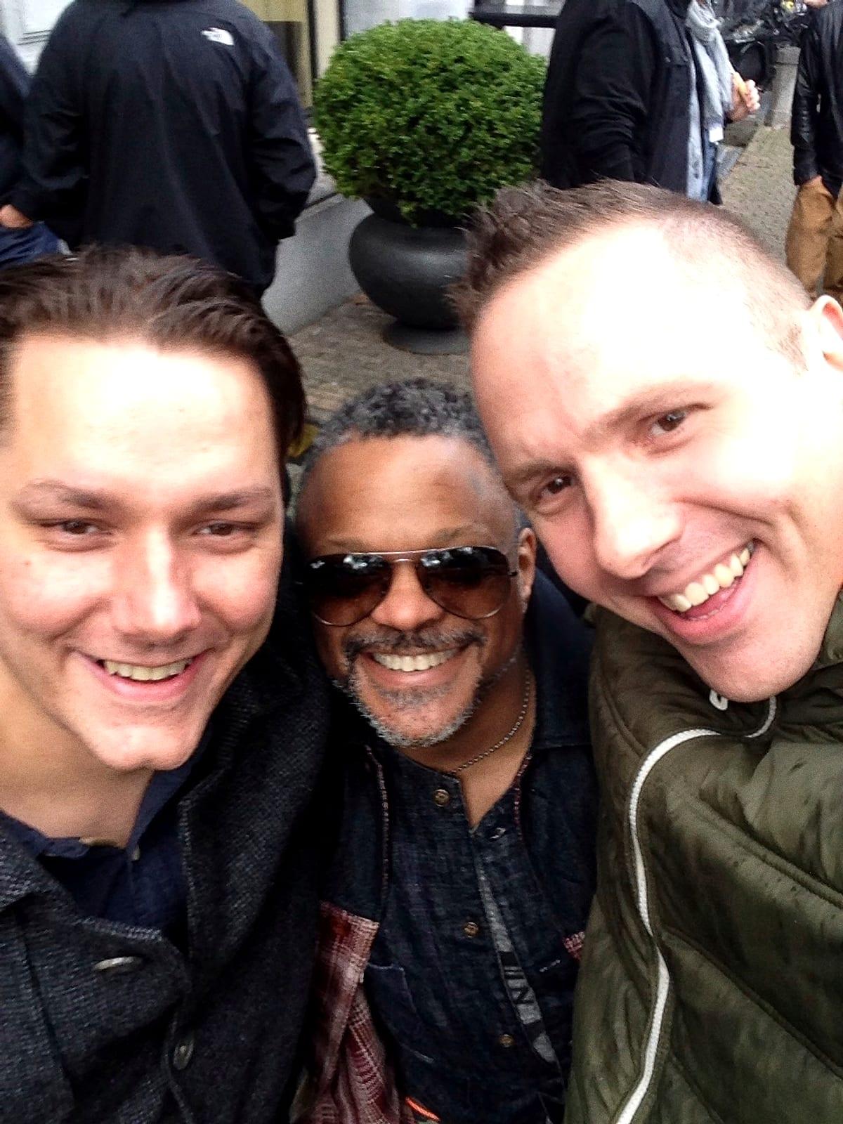 The Meyers Bros and Bill Coleman, in sunglasses, in a street selfie