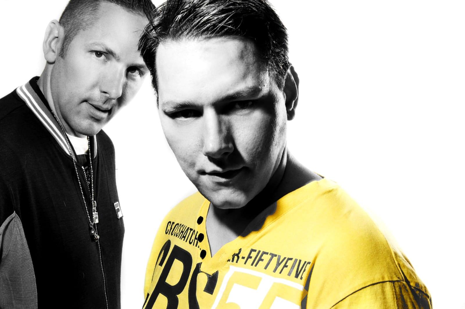 Black-and-white portrait of Matt and Warren