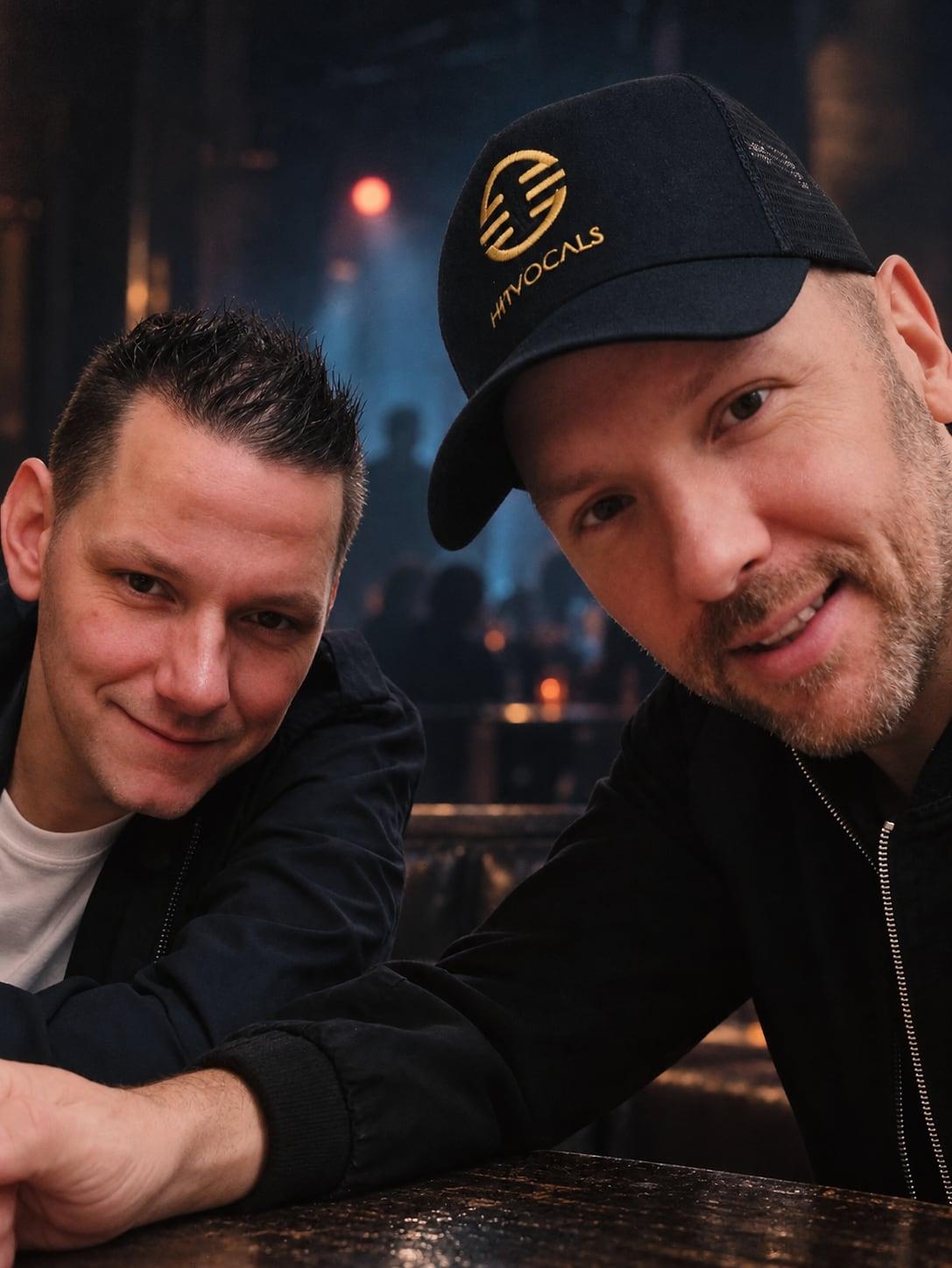 Warren in his cap and Matt, a selfie in the club