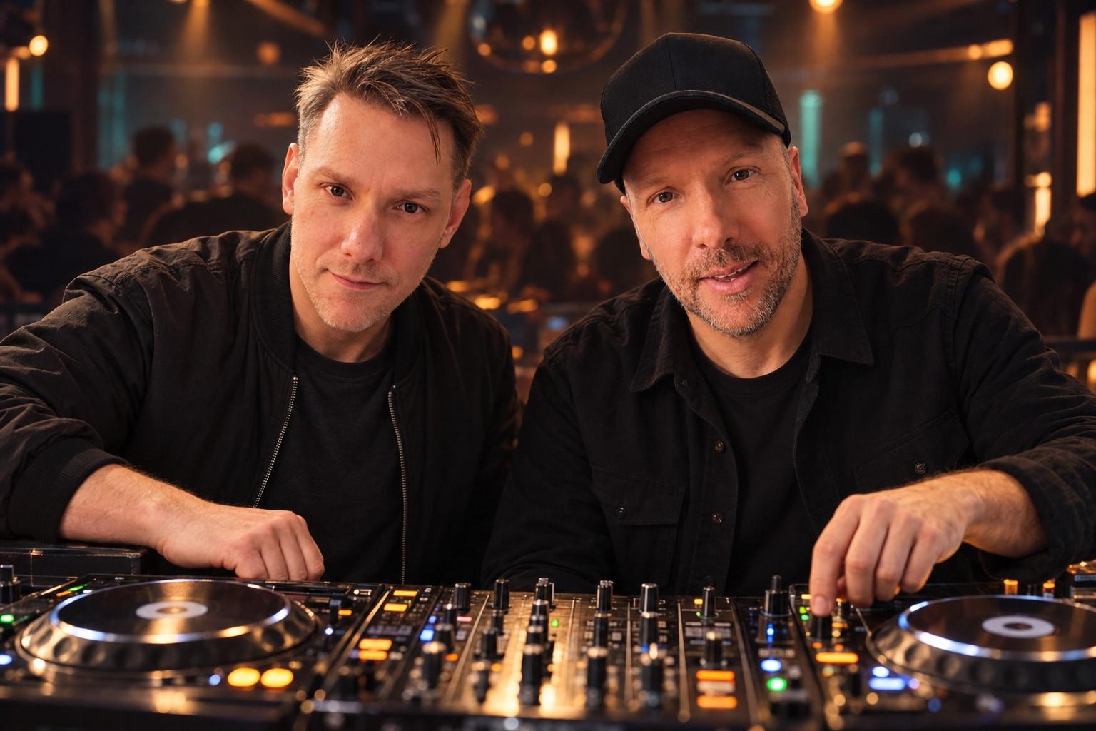 Matt and Warren Meyers, The Meyers Bros behind the decks in a club