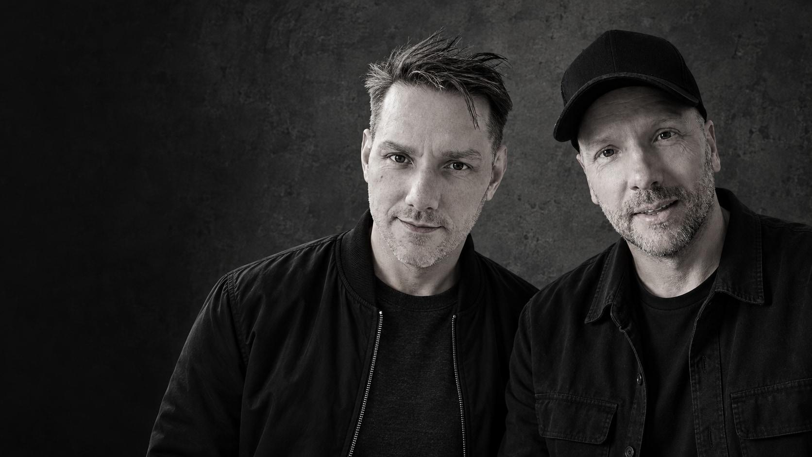 Matt and Warren Meyers, The Meyers Bros, dark studio portrait